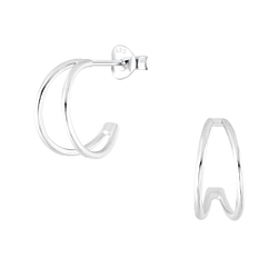 Silver Half Hoop Stud Earrings - 3884