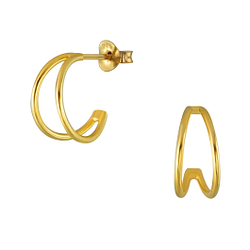 Silver Half Hoop Stud Earrings - 3886