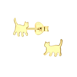 Silver Cat Stud Earrings - 3789
