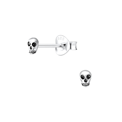 Silver Skull Stud Earrings - 4188