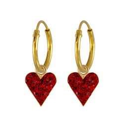 Silver Heart Crystal Charm Hoop Earrings - 3807