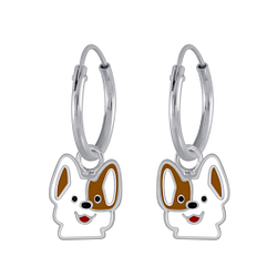Silver Dog Charm Hoop Earrings - 4165