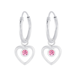 Silver Heart Crystal Charm Hoop Earrings - 4175