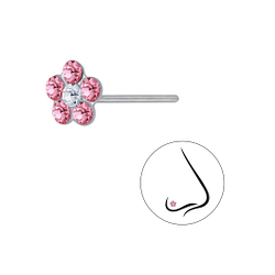 Silver Flower Crystal Nose Stud - 3908