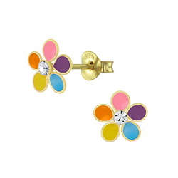 Silver Flower Crystal Stud Earrings - 4645