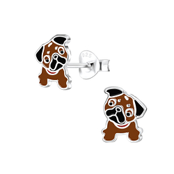 Silver Bulldog Stud Earrings - 4223