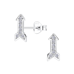 Silver Arrow Cubic Zirconia Stud Earrings - 4341