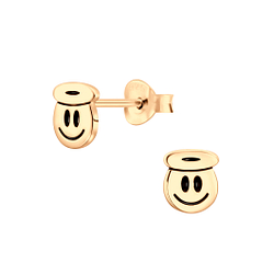 Silver Smiley Face Stud Earrings - 6487