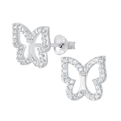 Silver Butterfly Stud Earrings - 4506