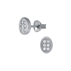 Silver Oval Stud Earrings - 4509