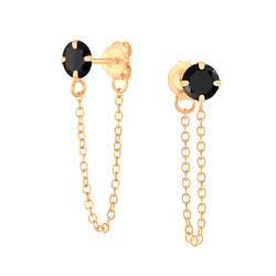 4mm Round Cubic Zirconia Silver Stud Earrings with Chain - Wholesale - 4549