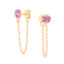 4mm Round Cubic Zirconia Silver Stud Earrings with Chain - Wholesale - 4549 4mm Round Cubic Zirconia Silver Stud Earrings with Chain - Wholesale - 4549