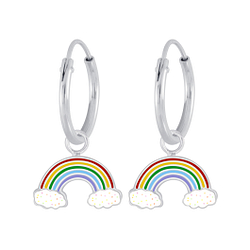 Silver Rainbow Charm Hoop Earrings - 4261