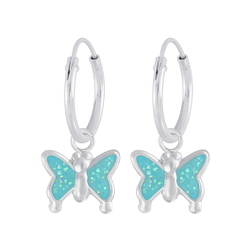Silver Butterfly Charm Hoop Earrings - 4425