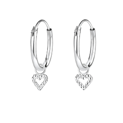 Silver Heart Charm Hoop Earrings - 4345