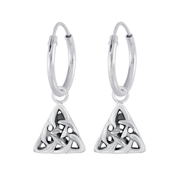 Silver Celtic Triangle Charm Hoop Earrings - 4455