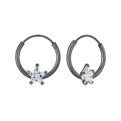 4mm Star Cubic Zirconia Silver Hoop Earrings - Wholesale - 3676 4mm Star Cubic Zirconia Silver Hoop Earrings - Wholesale - 3676