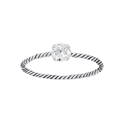 4mm Round Cubic Zirconia Silver Twisted Band Solitaire Ring - 4635