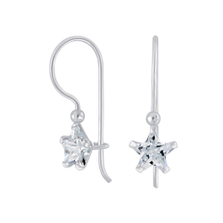 6mm Star Cubic Zirconia Silver Earrings - 5146