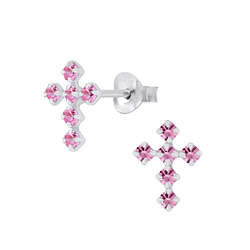 Silver Cross Crystal Stud Earrings - Wholesale - 5116