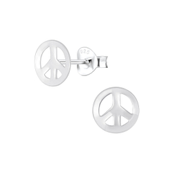Silver Peace Symbol Stud Earrings - 4763