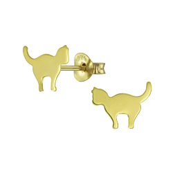 Silver Cat Stud Earrings - 5694