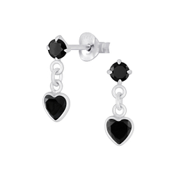 Silver Heart Drop Earrings - Wholesale - 2645