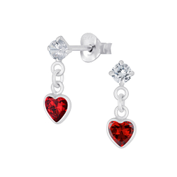Silver Heart Cubic Zirconia Drop Stud Earrings - 5083