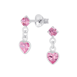 Silver Heart Drop Earrings - 2645