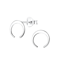 Silver Crescent Moon Stud Earrings - 7775