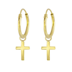 Silver Cross Charm Hoop Earrings - 4729