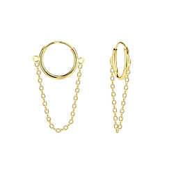 Silver Chain Drop Hoop Earrings - 5012
