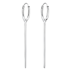 Silver Bar Charm Hoop Earrings - 4974