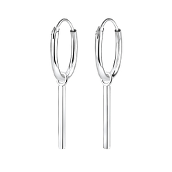 Silver Square Bar Charm Hoop Earrings - 4987