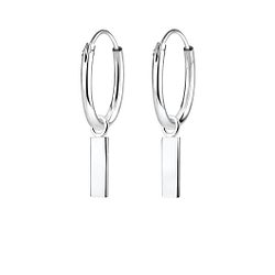 Silver Bar Charm Hoop Earrings - 4967 Silver Bar Charm Hoop Earrings - 4967
