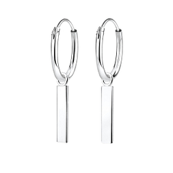 Silver Bar Charm Hoop Earrings - 4969 Silver Bar Charm Hoop Earrings - 4969