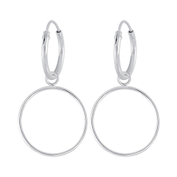 Silver Circle Charm Hoop Earrings - 5001