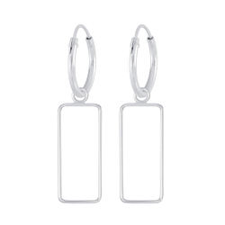 Silver Rectangle Charm Hoop Earrings - 5007