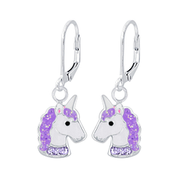 Silver Unicorn Lever Back Earrings - 5237