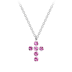 Silver Cross Crystal Necklace - Wholesale - 5161