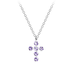Silver Cross Crystal Necklace - Wholesale - 5161