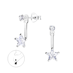 Silver Round and Star Cubic Zirconia Ear Jacket - 5344