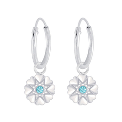 Silver Flower Crystal Charm Hoop Earrings - Wholesale - 5700 Silver Flower Crystal Charm Hoop Earrings - Wholesale - 5700