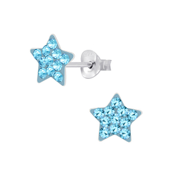Silver Crystal Star Stud Earrings - 4806