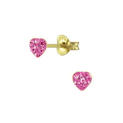 Silver Heart Crystal Stud Earrings - Wholesale - 5576