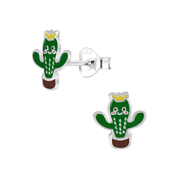 Silver Cactus Stud Earrings - 5128