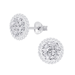 Silver Round Crystal Stud Earrings - 5473