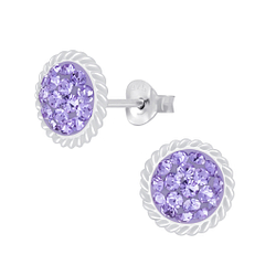 Silver Round Crystal Stud Earrings - Wholesale - 5473