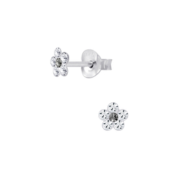 Silver Crystal Flower Stud Earrings - 5724 Silver Crystal Flower Stud Earrings - 5724