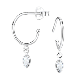 3X6mm Marquise Cubic Zirconia Silver Stud Earrings - 5551